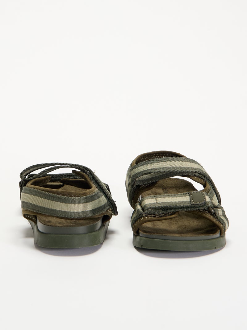 Sandalen met dubbele klittenbandbandjes Kaki - Kiabi