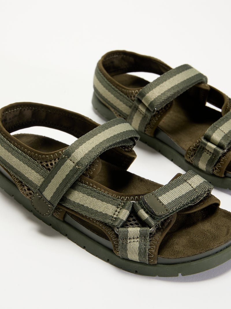 Sandalen met dubbele klittenbandbandjes Kaki - Kiabi