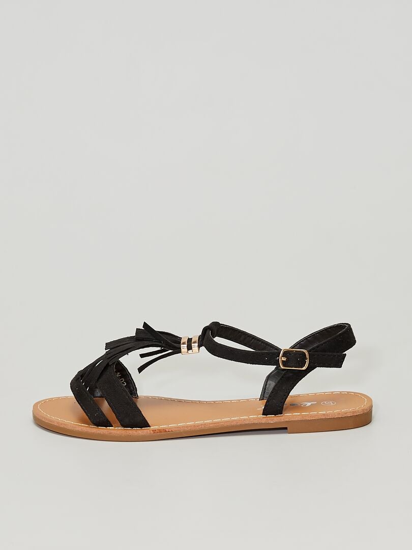 Sandalen met franjes - ZWART - Kiabi - 14.00€