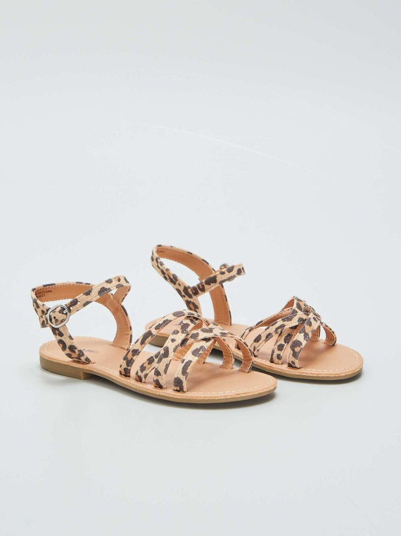 Sandalen met gekruiste bandjes en luipaardprint BRUIN - Kiabi