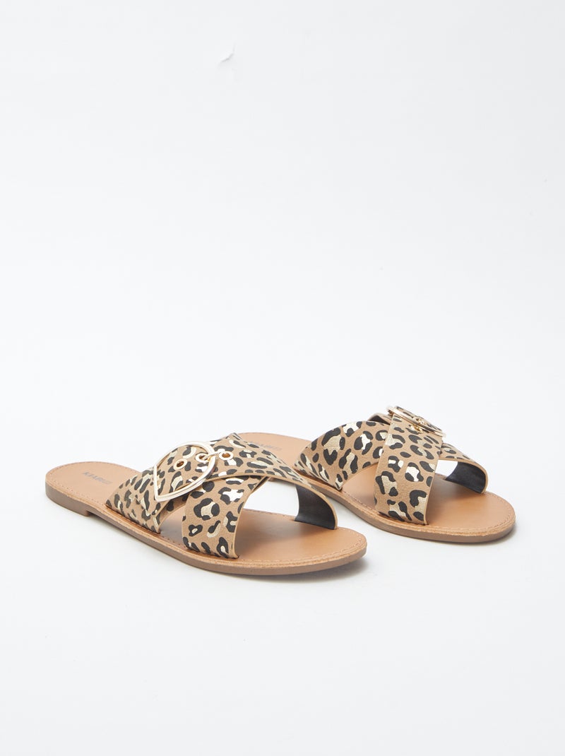 Sandalen met gekruiste bandjes met print BRUIN - Kiabi