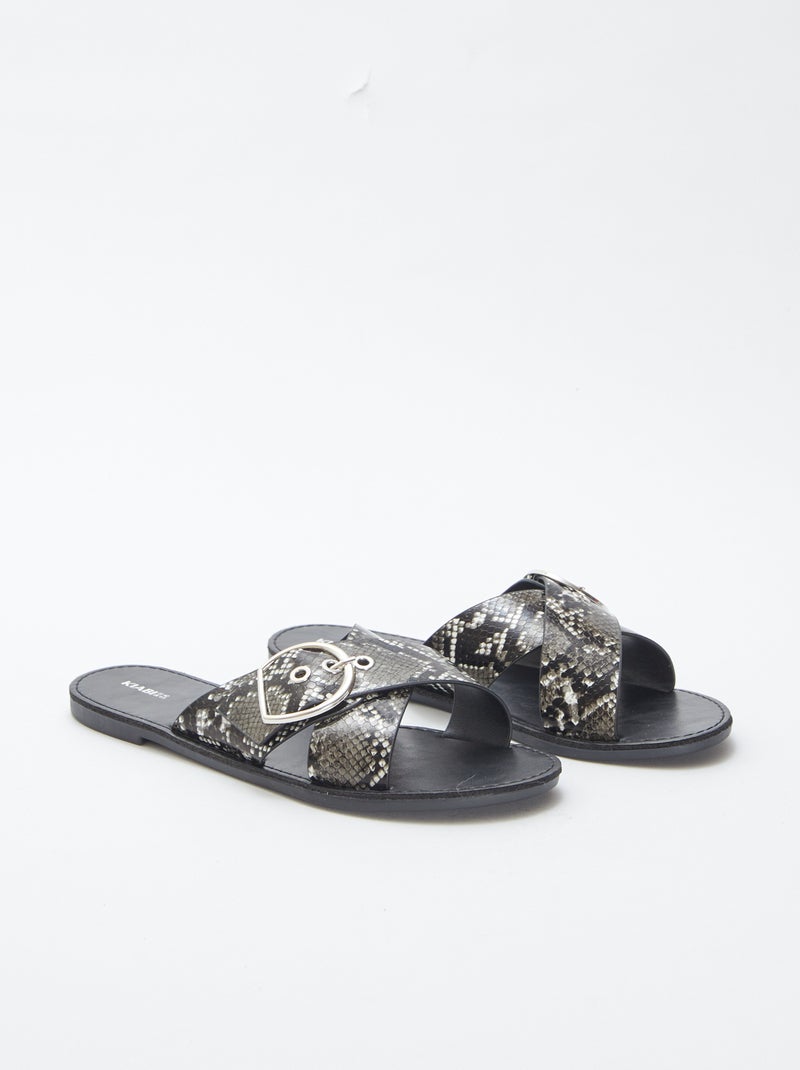 Sandalen met gekruiste bandjes met print GRIJS - Kiabi