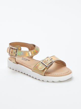 Sandalen met gesp en holografische print
