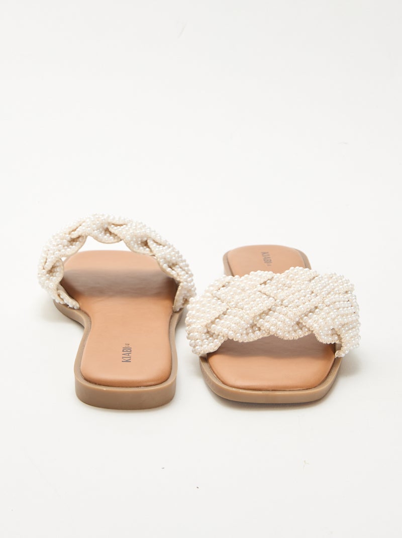 Sandalen met gevlochten bandjes en parels Wit - Kiabi