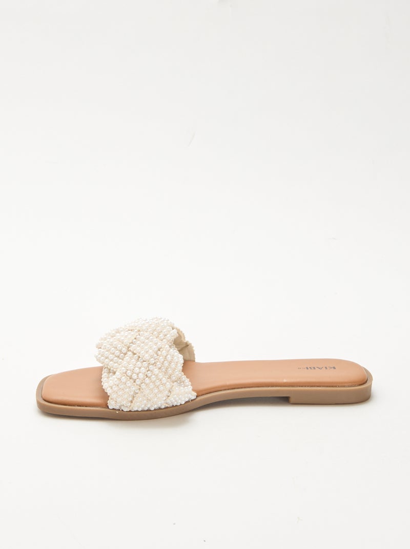 Sandalen met gevlochten bandjes en parels Wit - Kiabi