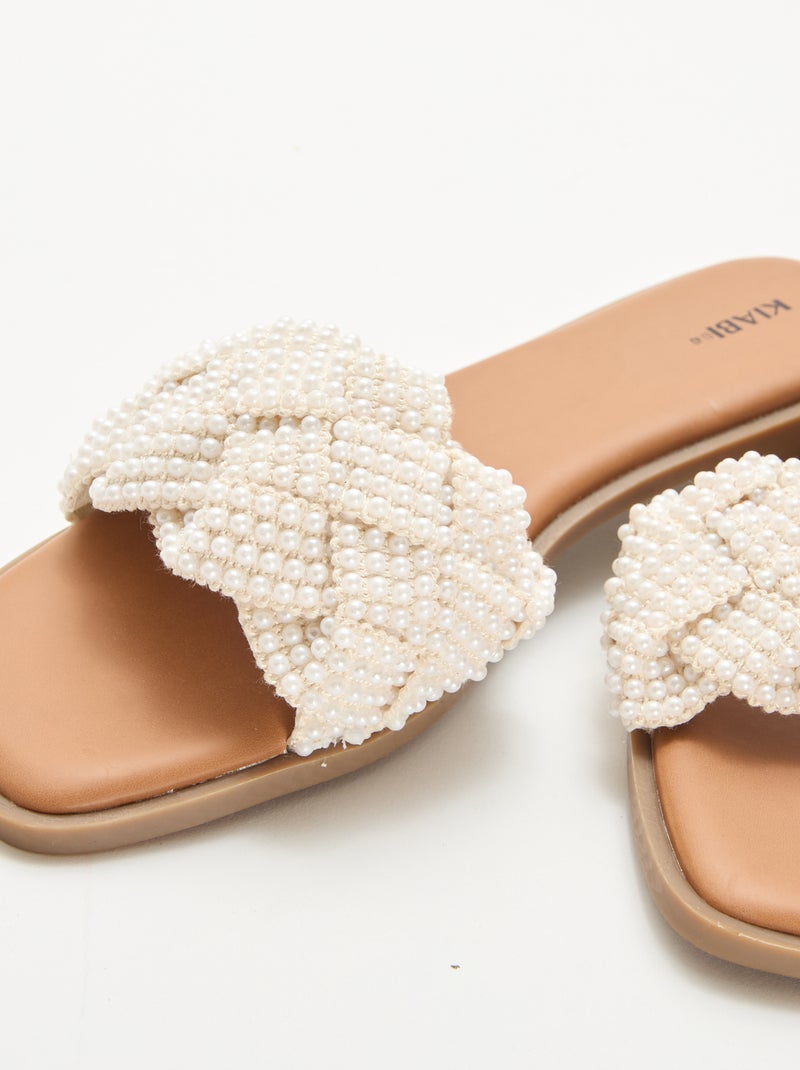 Sandalen met gevlochten bandjes en parels Wit - Kiabi