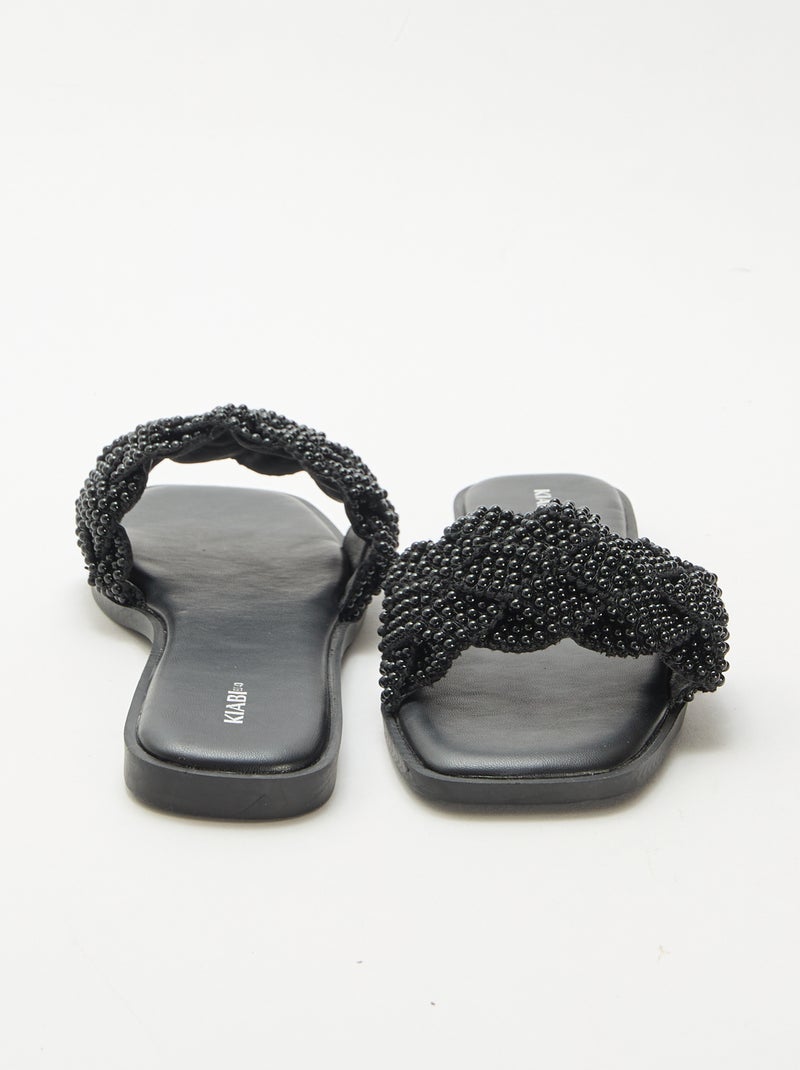 Sandalen met gevlochten bandjes en parels Zwart - Kiabi