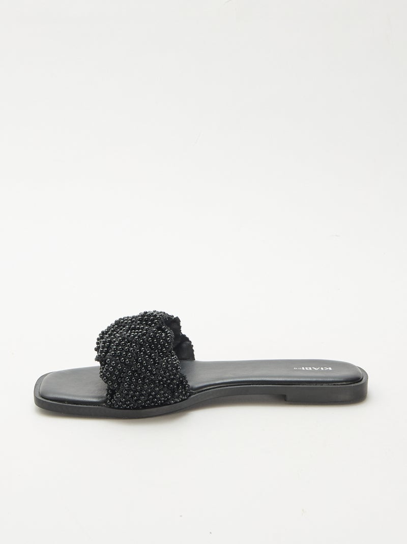 Sandalen met gevlochten bandjes en parels Zwart - Kiabi