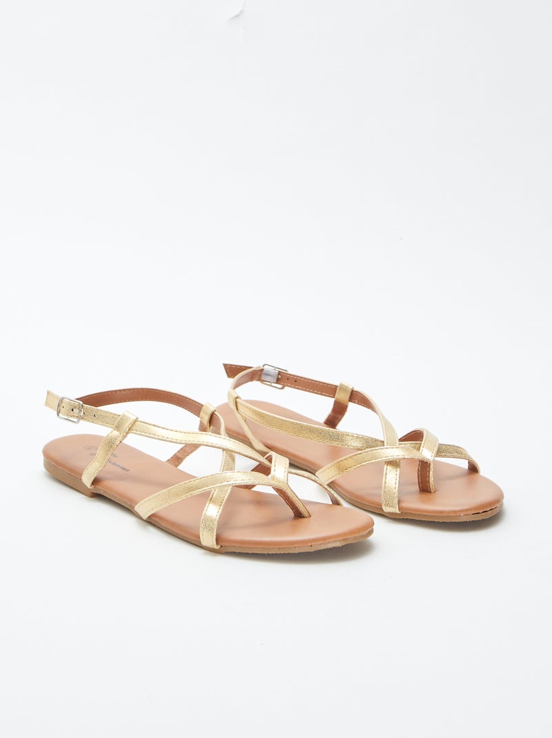 Sandalen met goudkleurige bandjes en gespsluiting BIEGE - Kiabi