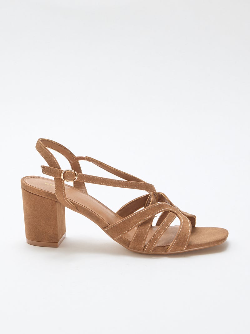 Sandalen met hak en gekruiste bandjes Bruin - Kiabi