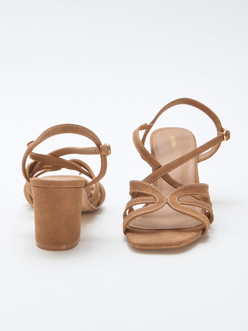 Sandalen met hak en gekruiste bandjes Bruin - Kiabi