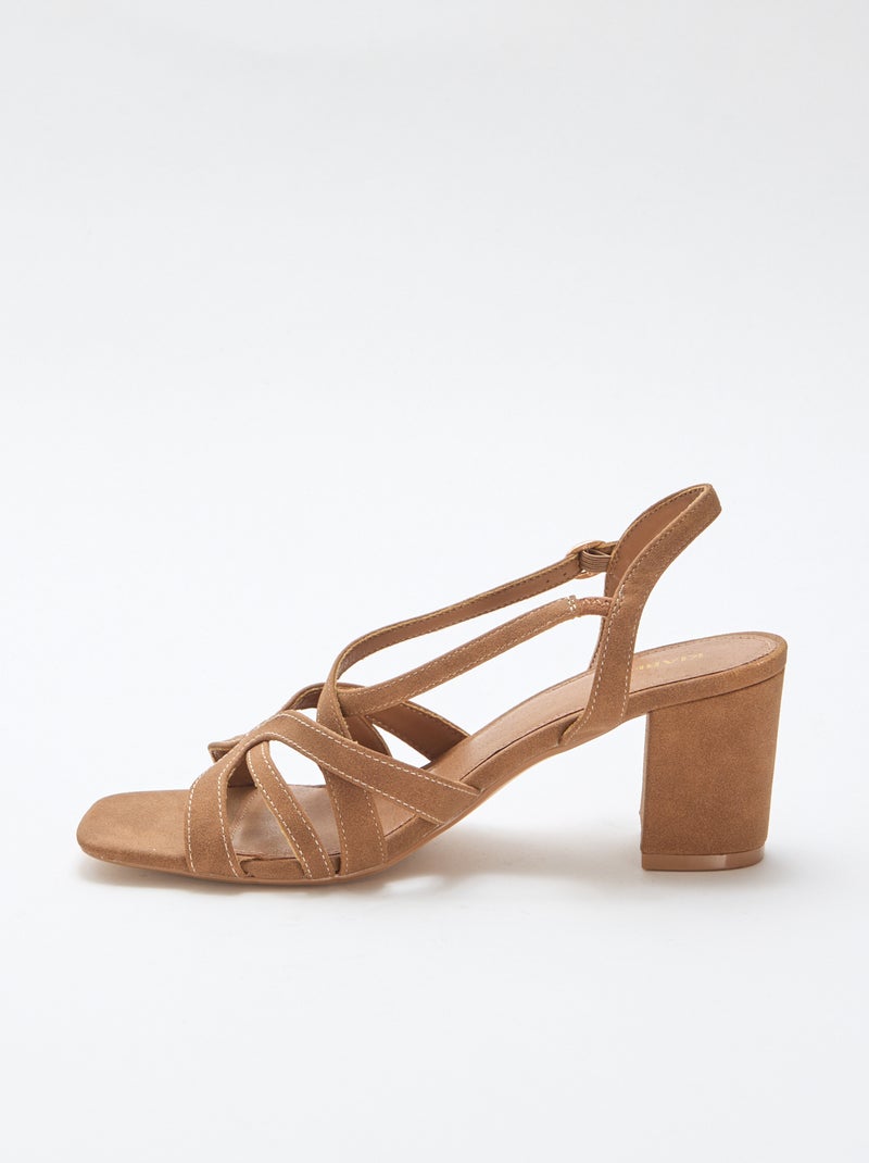Sandalen met hak en gekruiste bandjes Bruin - Kiabi
