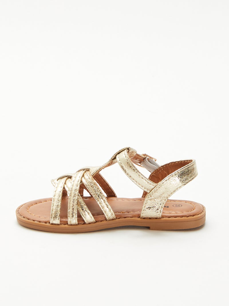 Sandalen met klittenband en gekruiste bandjes Geel - Kiabi