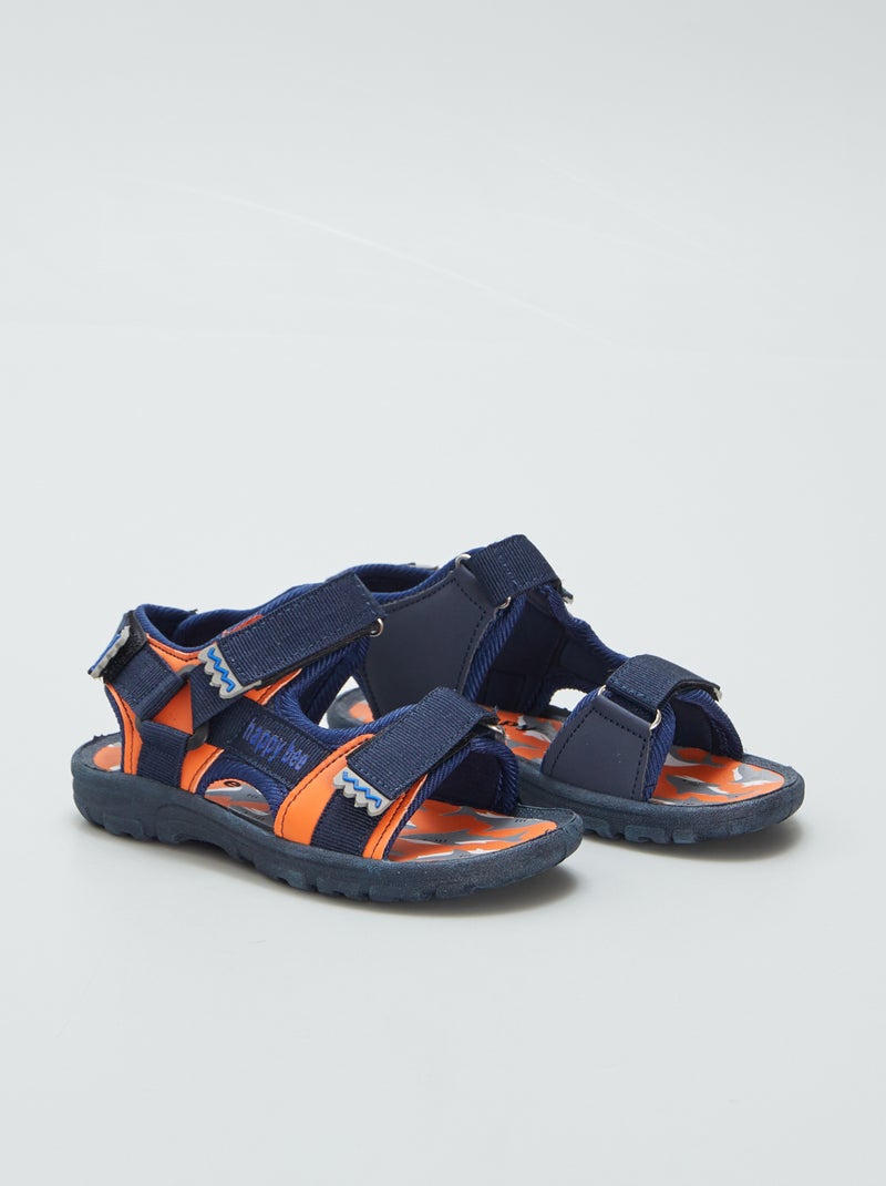 Sandalen met klittenband en haaiprint BLAUW - Kiabi