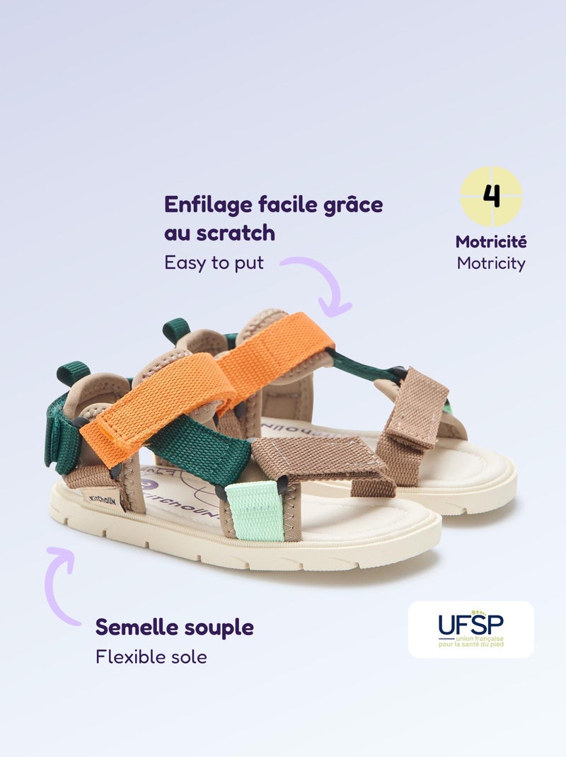 Sandalen met klittenband motriciteit 4 'lopen' - Kitchoun Blauw - Kiabi