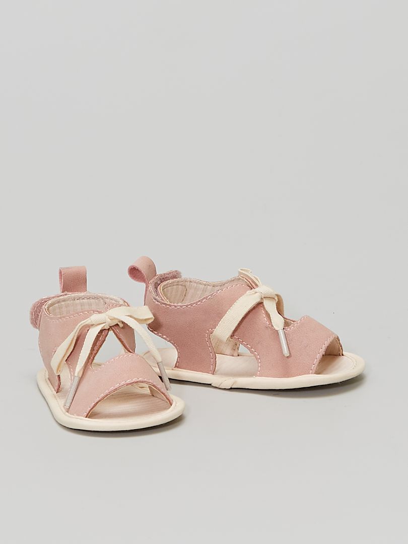 Sandalen met klittenband roze gestreept - Kiabi