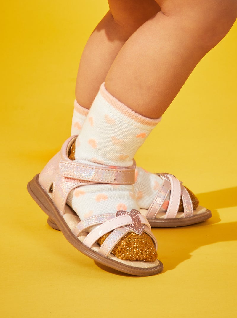 Sandalen met klittenband roze - Kiabi