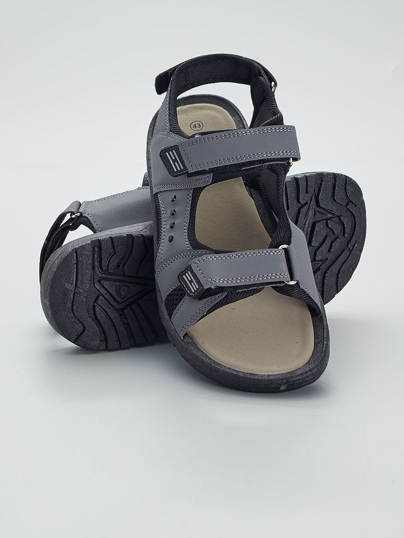Sandalen met klittenband van imitatieleer grijs - Kiabi