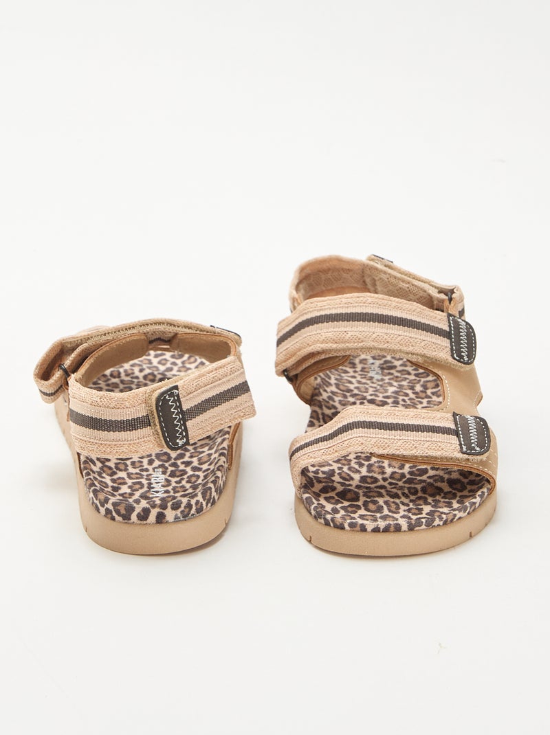 Sandalen met luipaardprint en klittenband Biege - Kiabi