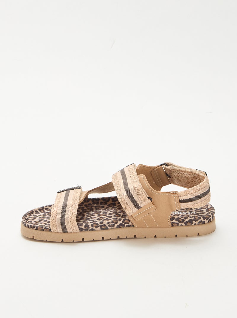 Sandalen met luipaardprint en klittenband Biege - Kiabi