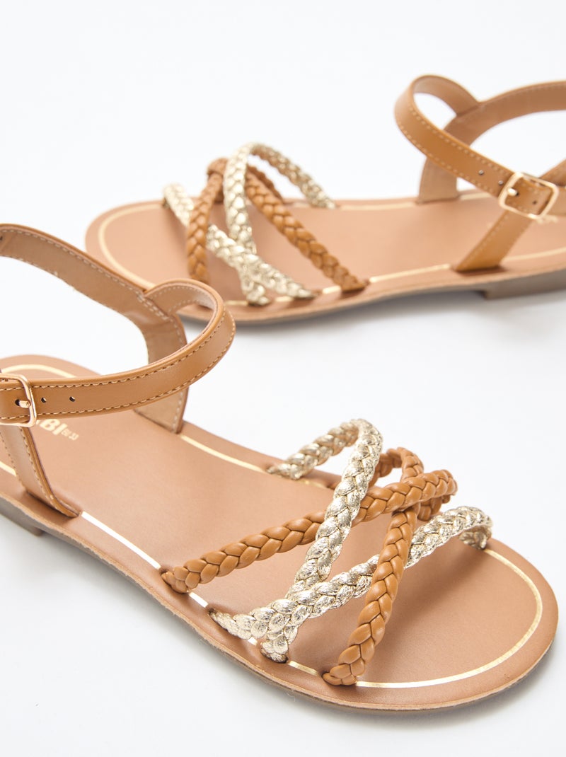 Sandalen met meerdere gevlochten bandjes Bruin - Kiabi