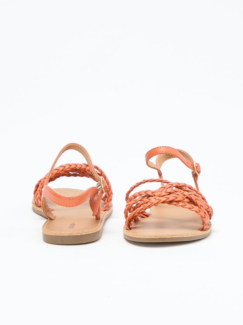 Sandalen met meerdere gevlochten bandjes Oranje - Kiabi