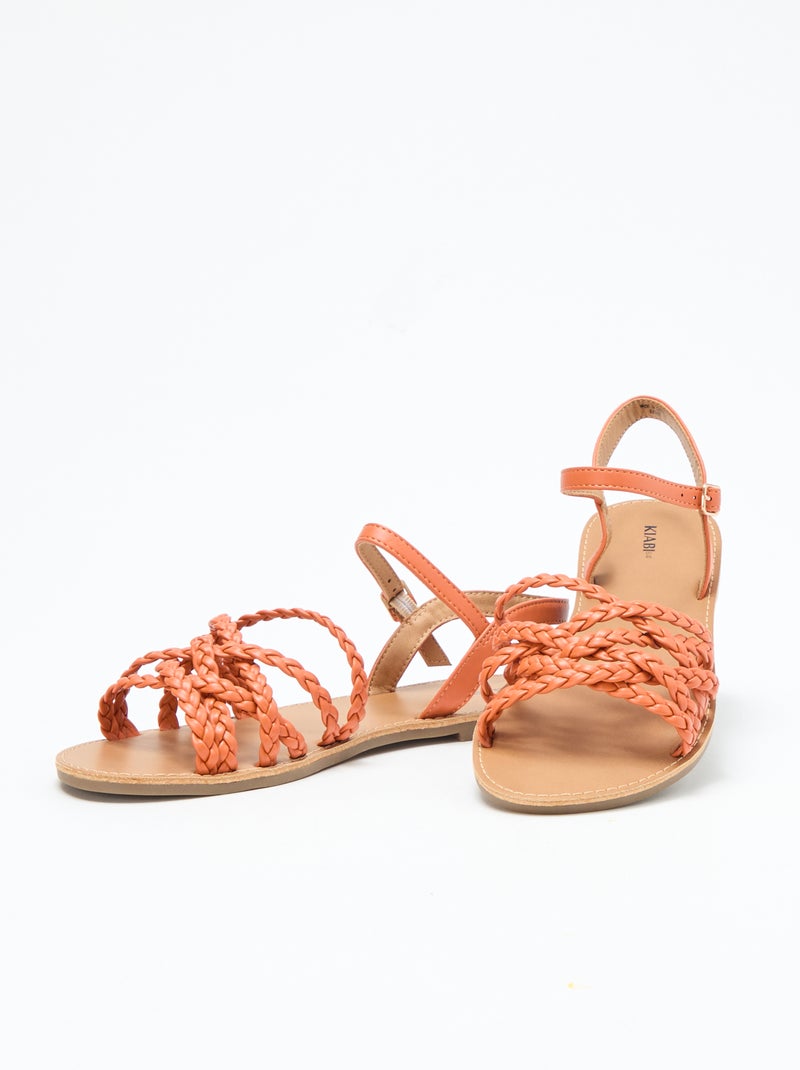 Sandalen met meerdere gevlochten bandjes Oranje - Kiabi