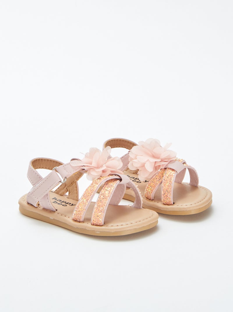 Sandalen met pailletten en stoffen bloem ROSE - Kiabi