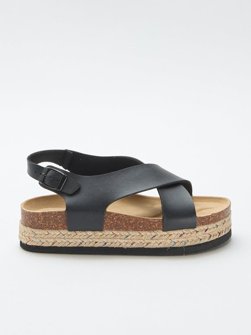 Sandalen met plateauzolen en gekruiste bandjes Zwart - Kiabi