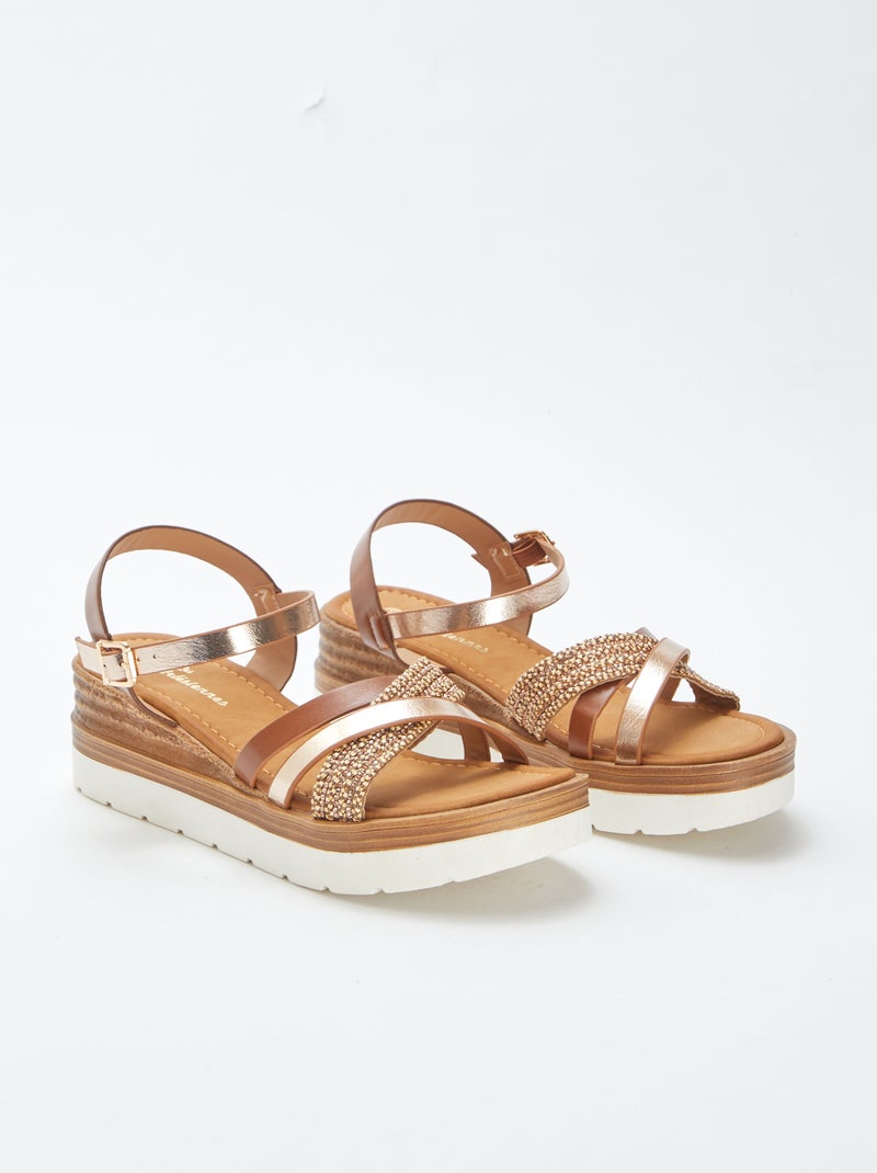 Sandalen met plateauzool en bandjes met stras BIEGE - Kiabi