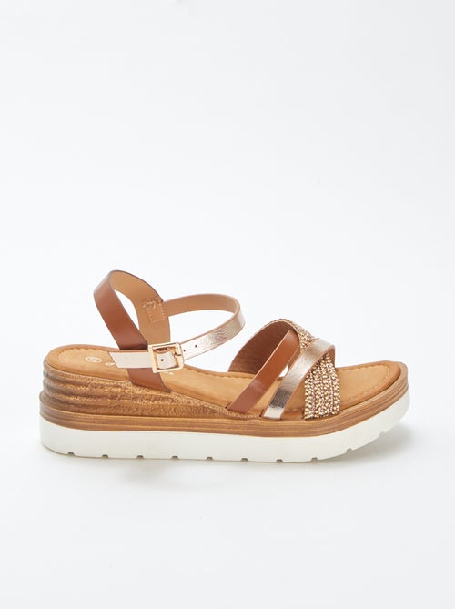 Sandalen met plateauzool en bandjes met stras - Kiabi