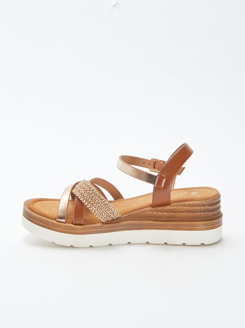 Sandalen met plateauzool en bandjes met stras - Kiabi