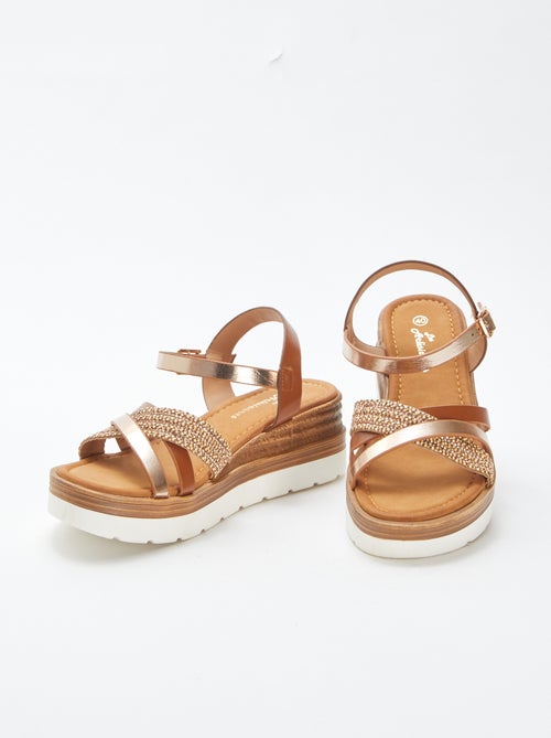 Sandalen met plateauzool en bandjes met stras - Kiabi