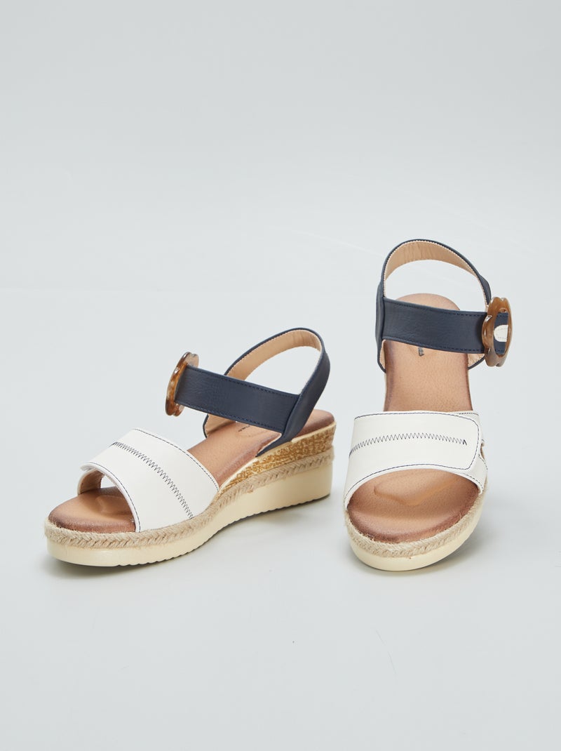 Sandalen met plateauzool en klittenbanden WIT - Kiabi