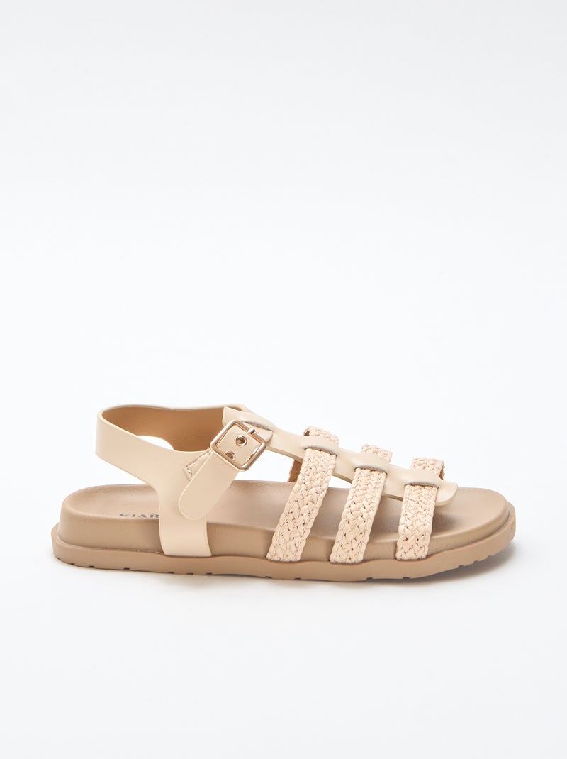 Sandalen met riempjes van stro Biege - Kiabi