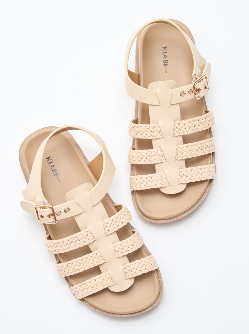 Sandalen met riempjes van stro Biege - Kiabi