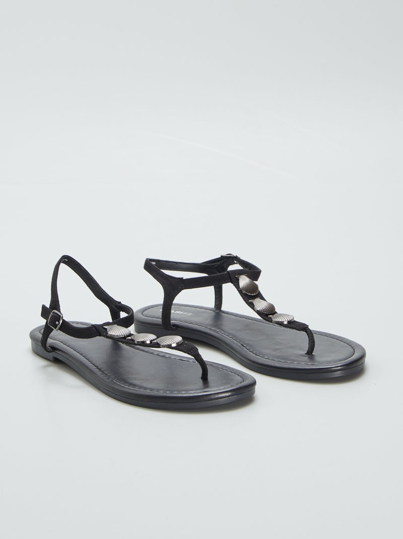 Sandalen met schelpen zwart - Kiabi