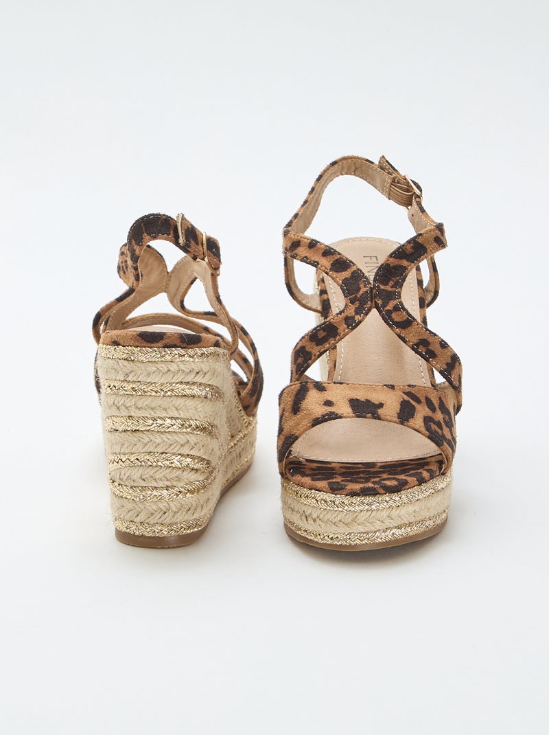 Sandalen met sleehak en touwhak Bruin - Kiabi