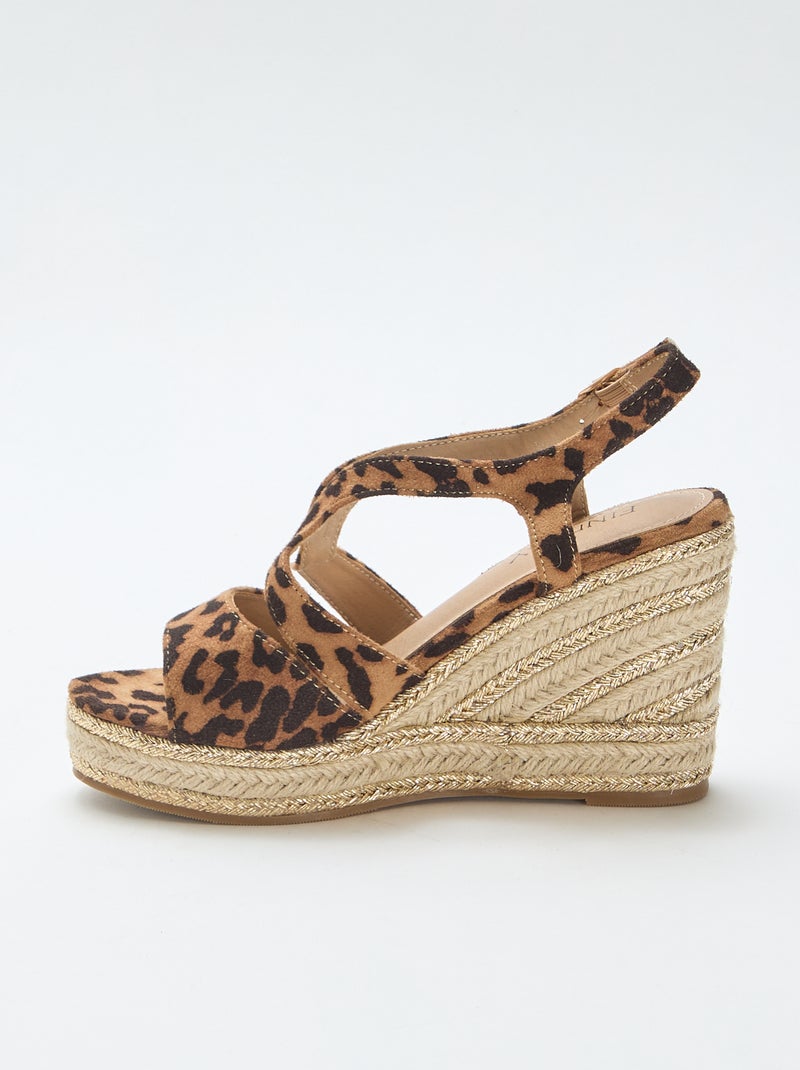 Sandalen met sleehak en touwhak Bruin - Kiabi