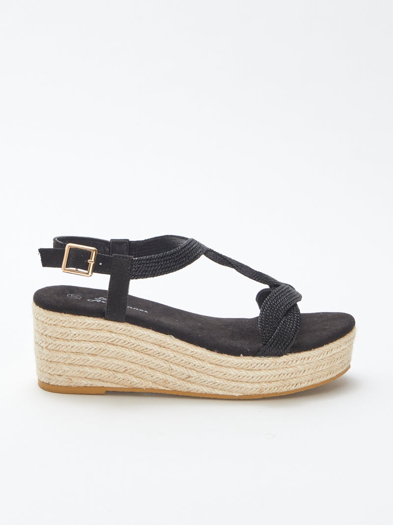 Sandalen met sleehak en touwzool ZWART - Kiabi