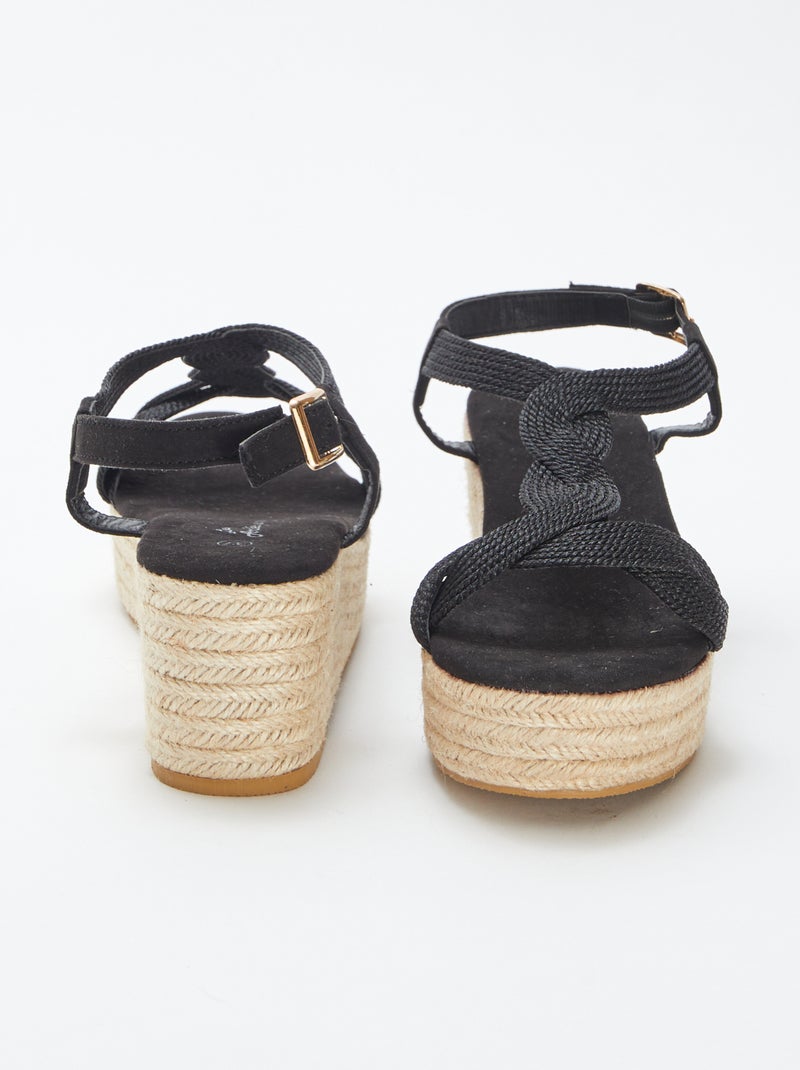 Sandalen met sleehak en touwzool ZWART - Kiabi