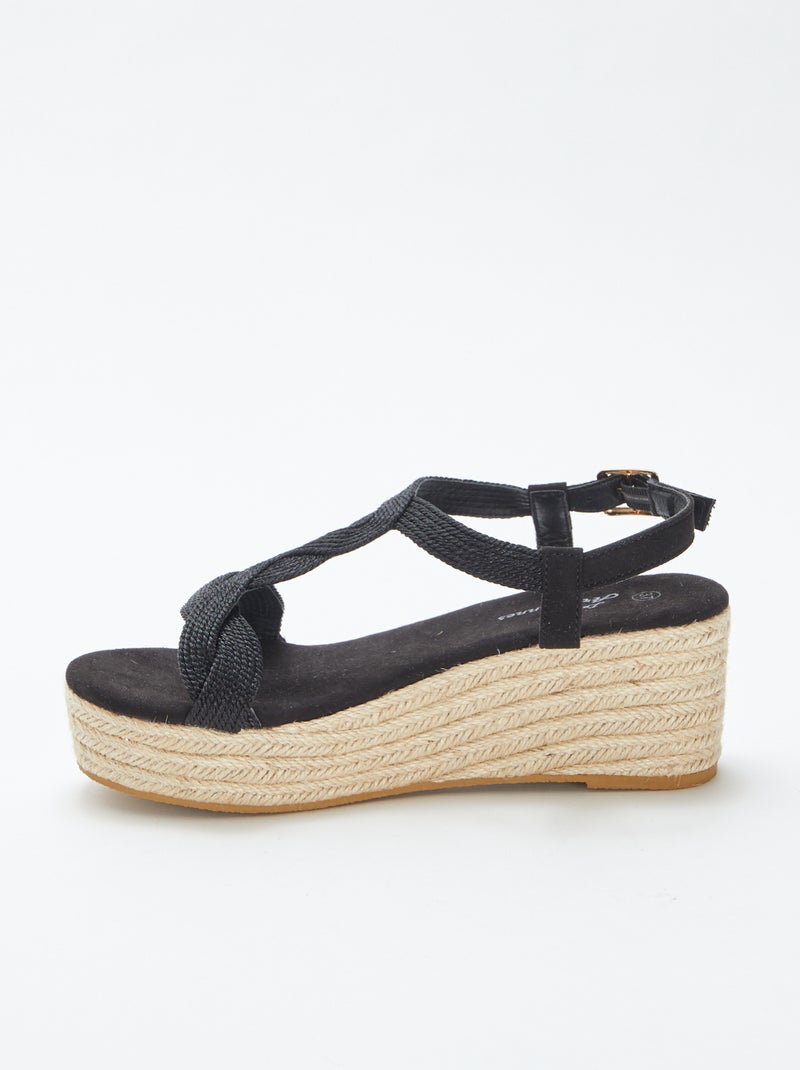 Sandalen met sleehak en touwzool ZWART - Kiabi