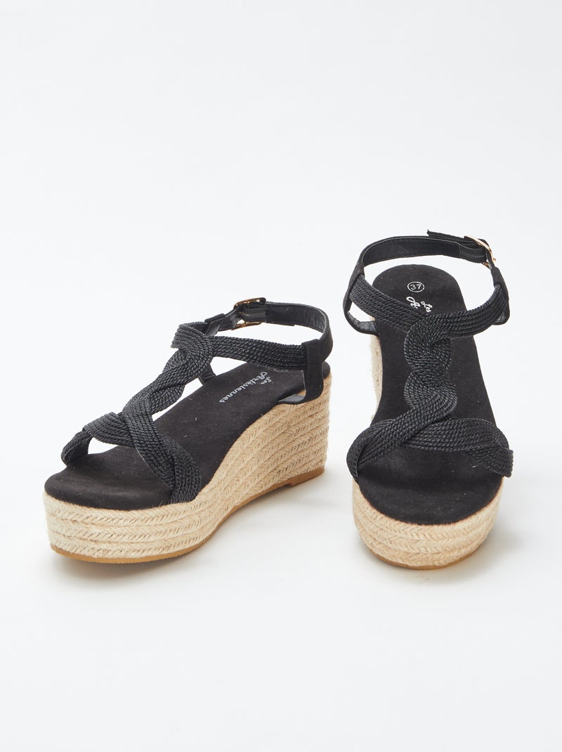 Sandalen met sleehak en touwzool ZWART - Kiabi