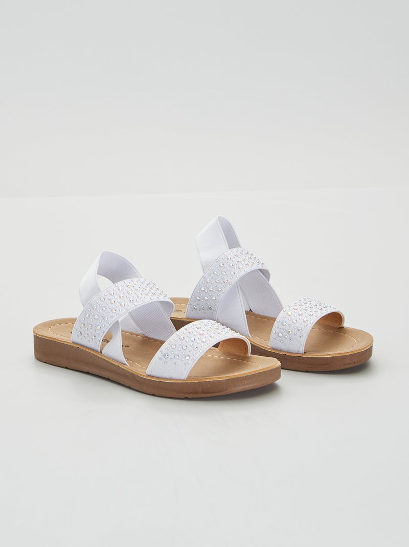 Sandalen met stras en elastisch bandje wit - Kiabi