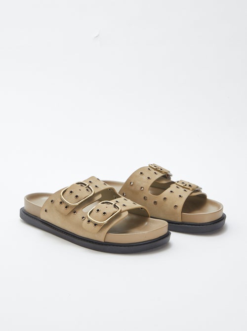 Sandalen met suèdine-effect en bandjes met oogjes - Kiabi