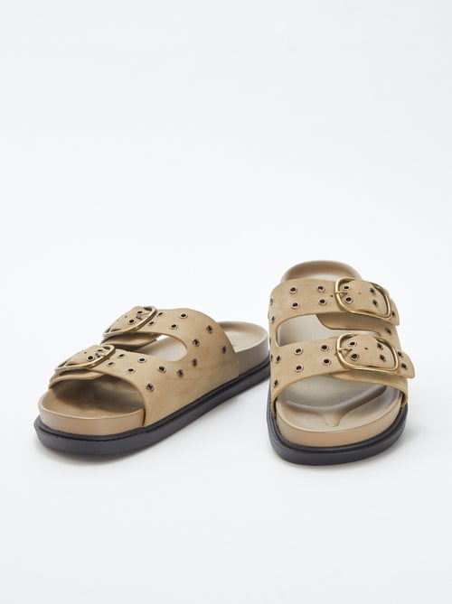 Sandalen met suèdine-effect en bandjes met oogjes - Kiabi