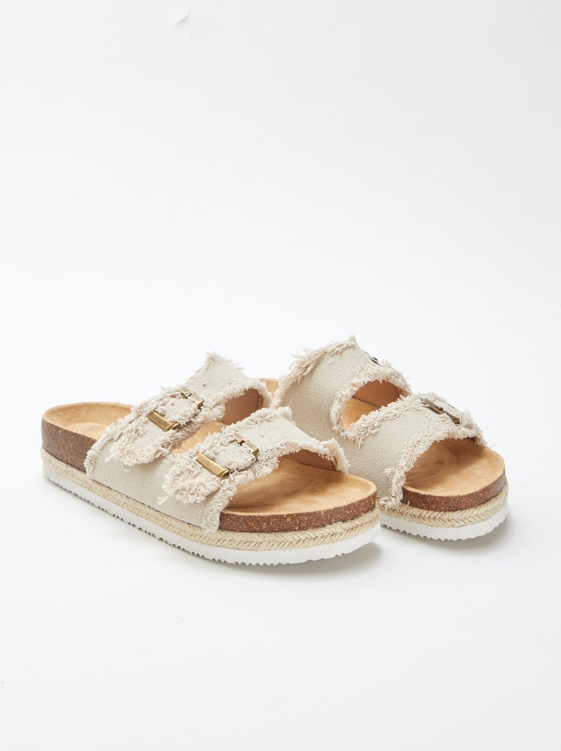 Sandalen met textiel en franjes BIEGE - Kiabi