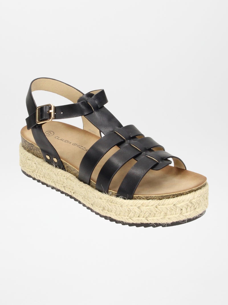 Sandalen met touwzool ZWART - Kiabi