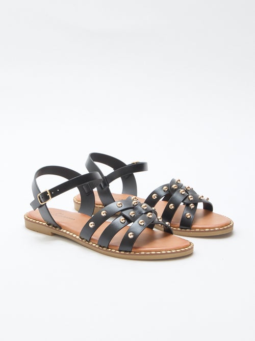 Sandalen van imitatieleer met bandjes met studs - Kiabi