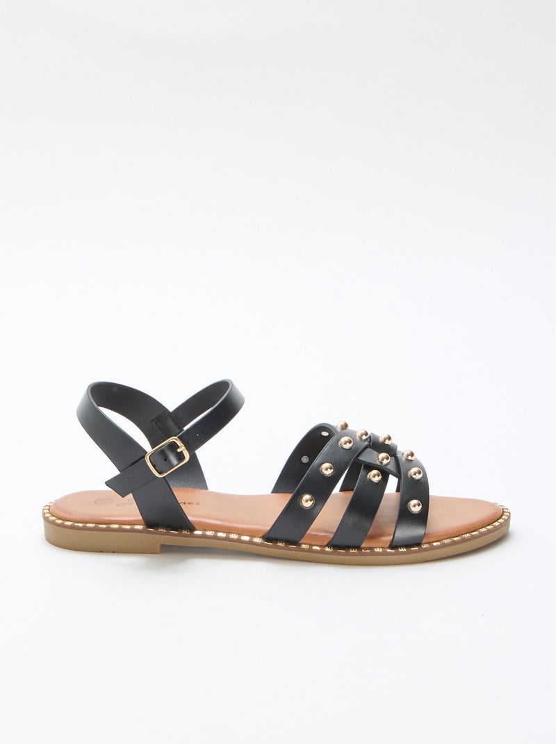 Sandalen van imitatieleer met bandjes met studs Zwart - Kiabi